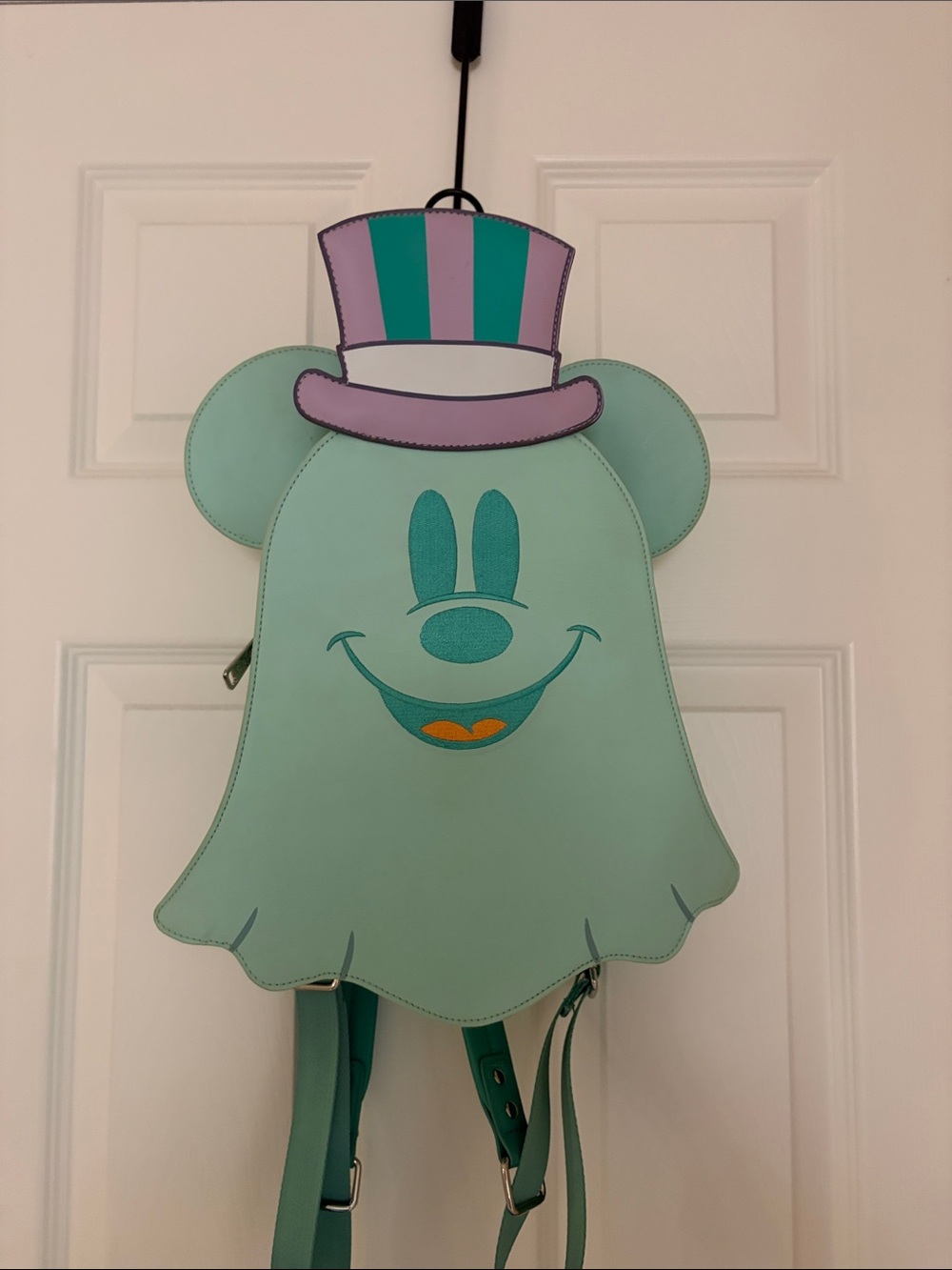 Lounged Mint Ghost Mickey Backpack with Purple Top Hat. Glows in the dark - Picture 1 of 6